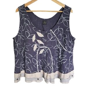 Tara Vao blue leaf print contemporary tank top‎